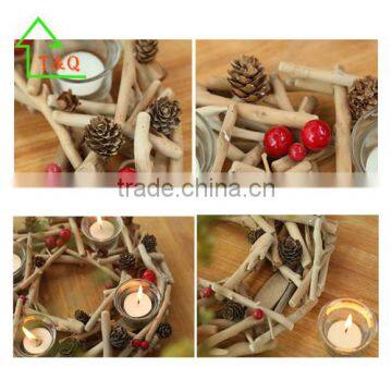 2016 Unique Creative Antique Wooden Glass Round Candle Holder