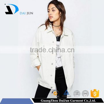 Daijun oem 2016 new design fashion canvas long white plain woman jacket