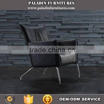 Living Room Furniture Round Black Leather Lounge Armchair