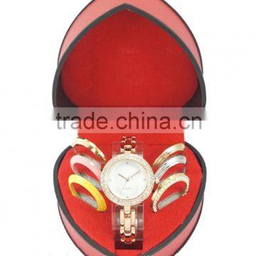 Sweet gift watch case red heart shap watch gift set watches boxes packaged with six colorful changeable bezals