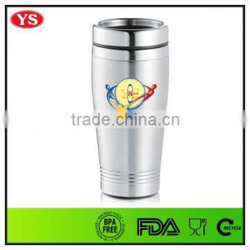 FDA Certification 16 Ounce Double Wall Stainless Steel Car Travel Mug for Coffee