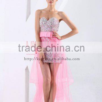 Heavy Handmade Off Shoulder Detachable Deep V-neck Beaded Real Short Front Long Train Prom Dresses photo-3