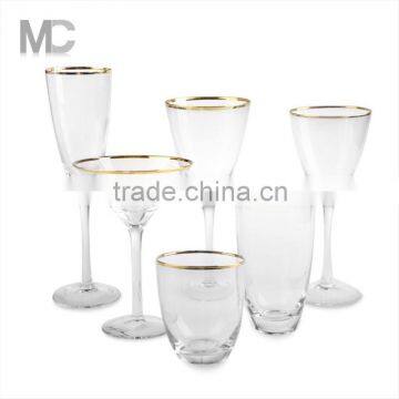 Hot sale clear wine glass with gold rim