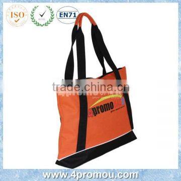 Polyester orange promotional tote shopping bag