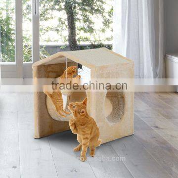 Pawhut Cat Tree Cat Play House Activity Center W/Toy-Cream