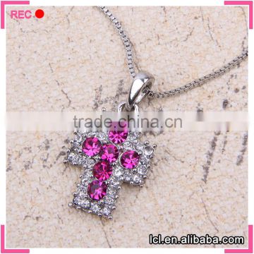 Low price christian cross necklace, hot sale imitation crystal necklace