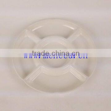 white color melamine round chip and dip plate