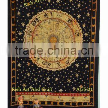 Astrology Indian Horoscope Zodiac Tapestry Wall Hanging Hippie Throw Bedspread Bed Cover India