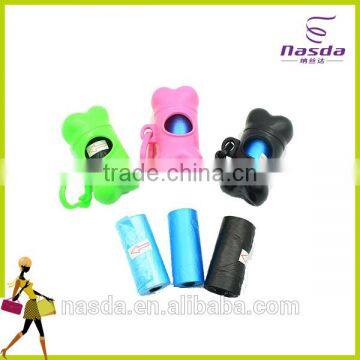 Colorful plastic dog waste bags with dispenser