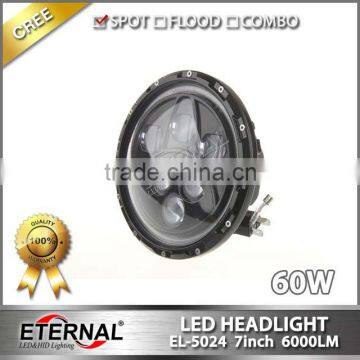 7in 60W dual sealed beam Round LED Headlights for Jeep Wrangler Hummer CJ TJ JK Prewired motorcycle with halo angle eyes