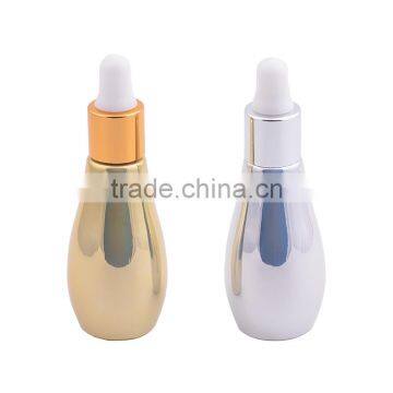 UV Gel Silver Gold Colored Bowling Shaped Glass Dropper Bottle for E-juice, Empty Mini Glass Essential Oil Bottles