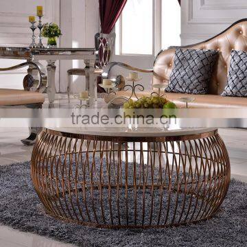 C389-1 Marble Top Gold Stainless Steel Round Coffee Table photo-2