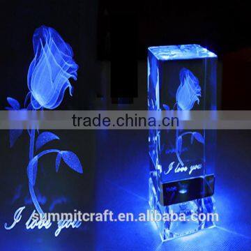 3d laser crystal engraving romantic crystal rose gift wedding