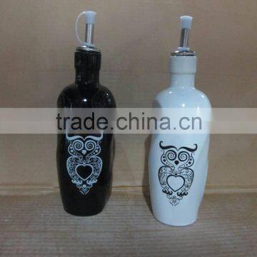 Round Ceramic owl design oil olive vinegar bottle set