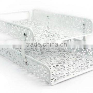 2 Tiers Hollow Punched Metal Magazine Frame Paper File Document Tray photo-2
