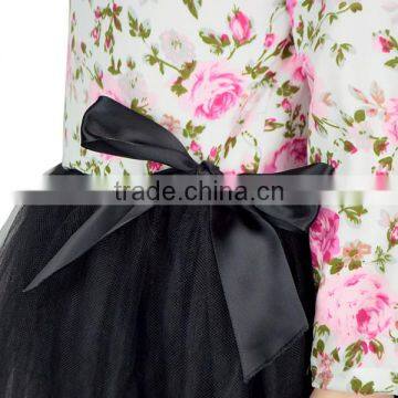Pink Floral Top And Black Tutu Skirt Boutique Long Sleeve Dress Girls Tutu Dress photo-6