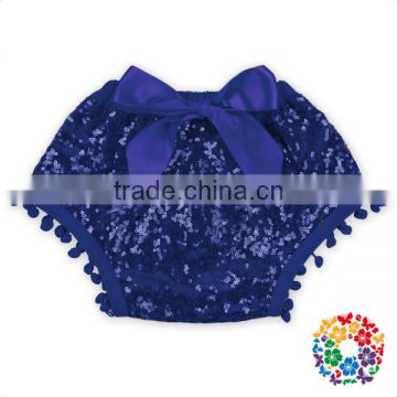 Royal Blue Cotton Sequins POM Pom Bow Diaper Covers for baby baby diaper cover bloomers