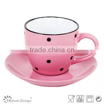 Solid Color With Engraved Doted Cup and Saucer Ceramic photo-5