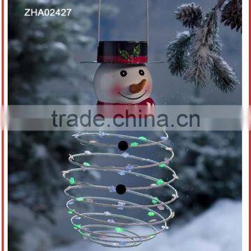 outdoor/indoor christmas snowman metal hanging with led lights, solar lighting