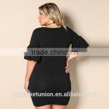 2017 Hot Sale Deep V-neck Elbow Sleeve Black Dress for Fat Women photo-4