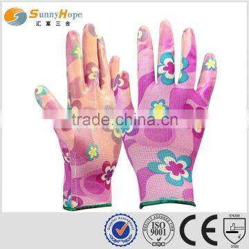 Sunnyhope Knit Colored Pattern Nylon Lining Foam Nitrile Coated Gloves Garden photo-2