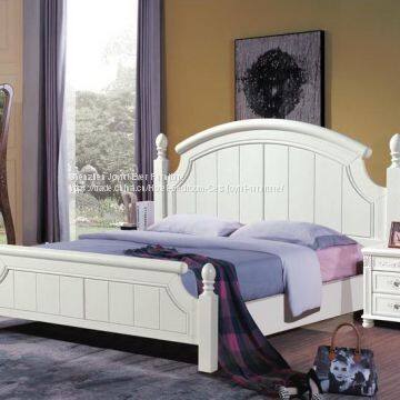 White PU painting High quality Rubber solid Wood Furniture bed in American Leisure style