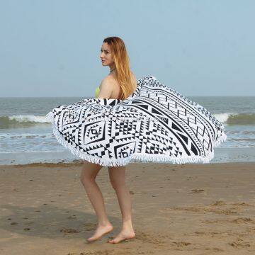 Белый и черный круглый пляжный полотенец для печати