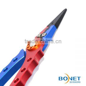 SFI0005 8'' Aluminum Bent Nose Stainless Steel Jaws Fishing Pliers Scissors Line Cutter Remove Hook Tackle Tool With Lanyard