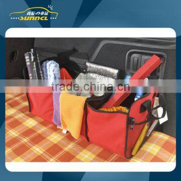 Red Color Polyester Car Trunk Organizer , Foldable Car Seat Bag