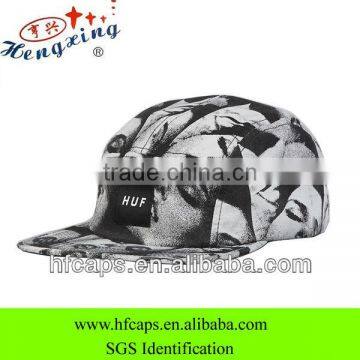 Black and white flat brim custom floral blank snap back hats 5 panel