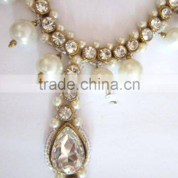 PAYAL Anklets Pair CRYSTAL PEARL GOLD TONE WITH TOE RING , BAREFOOT SANDAL photo-3