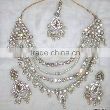 PEARL Gold Plated BRIDAL Necklace EARRING Set photo-2