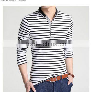 black white red mens long sleeves striped cotton polo shirts