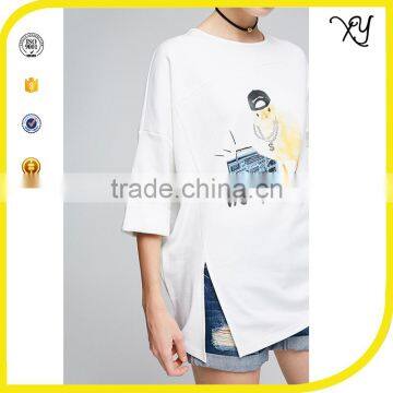 Custom Women 3/4 Sleeve Longline Oversized t Shirt With Unregular Cut Bottom photo-2