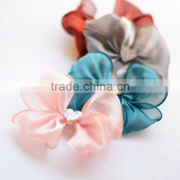 S17170A Wholesale Colorful Girl Kids Baby Handmade Organza Bow Hair Clips photo-3