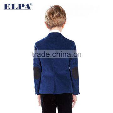 2016 New Style ELPA NXB0030 Hot Sale Plus Size British Style Blue Velvet Casual Kids Blazer With Black Elbow Patches photo-4