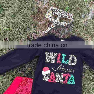 Baby Clothes Girls Cute WILD ABOUT SANTA Black Outfits Kids Red Sequins Pant Sets Kids Long Sleeve Sets With Leopard Headband photo-4