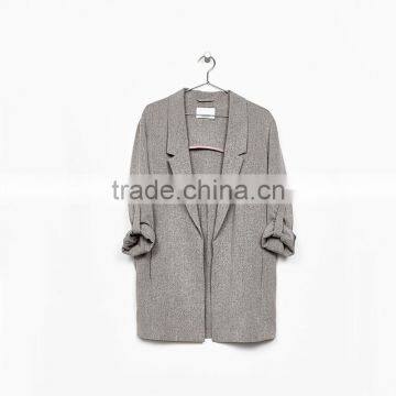 Career Ladies Medium Length Loose Fit Solid Linen Spring Blazers Womens photo-5