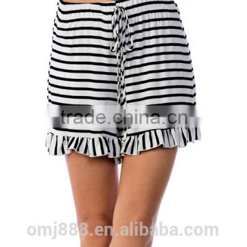 fashion summer women stripe rufflt trim shorts