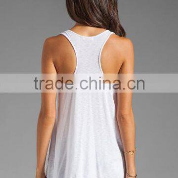Women's Slub Jersey Swing Racer Back Square Cut Tank Tops in White photo-2