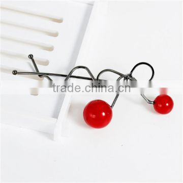 New Fashion Wave Gunmetal With Red Cherry Acrylic Beads Hair Clips