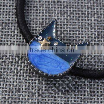Zinc Based Alloy Enamel Hair Ties Cat Animal Blue Galaxy Universe Pattern Elastic Band photo-2