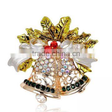 Gold-Toned Christmas Bell Butterfly Crystal Jewelry Brooch Pin Accessories