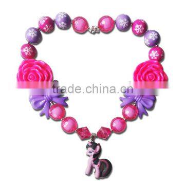 Handmade girls bubblegum chunky bead necklace Pony M5060706