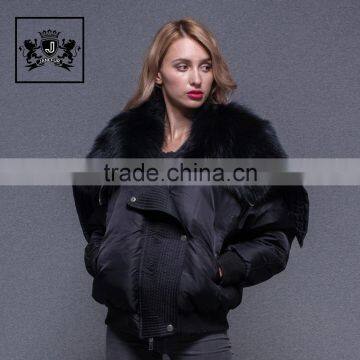 2017 Lady beautiful overcoat plus size fur collar duck down feather liner bomber jacket