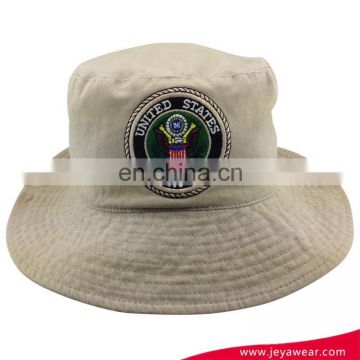 wholesale heavy cotton jacquard elstic sweatband bucket hat with embroidery patch