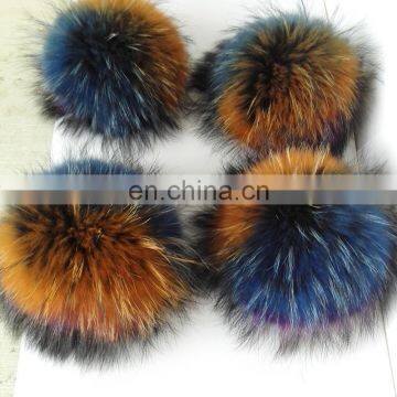 Multicolor pom pom real raccoon fur pompom rainbow fur ball