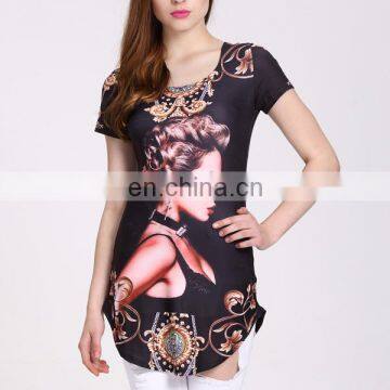 160g Qmilch Fabric Black Small Beauty Pattern Short Sleeve Women Fashion Shirt Tops photo-4