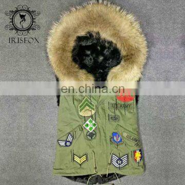 USA Super big fur collar, fashion green waistcoat women real fur vest for men