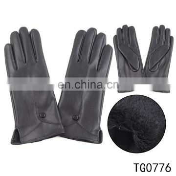 TOROS winter fashion solid color women pu black gloves